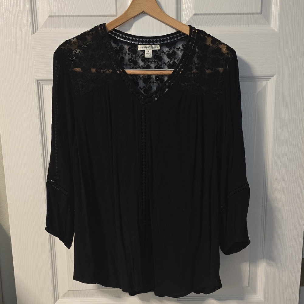 JohnPaulRichard Black Lace Accent Blouse